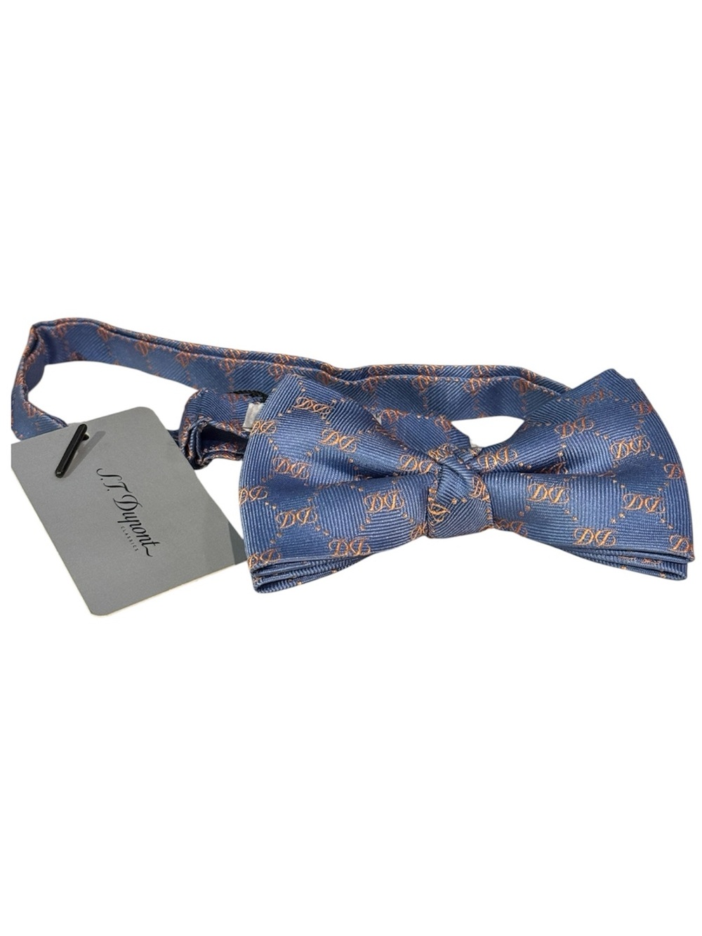 St. DuPont Vintage Blue Monogrammed Silk Bow Tie